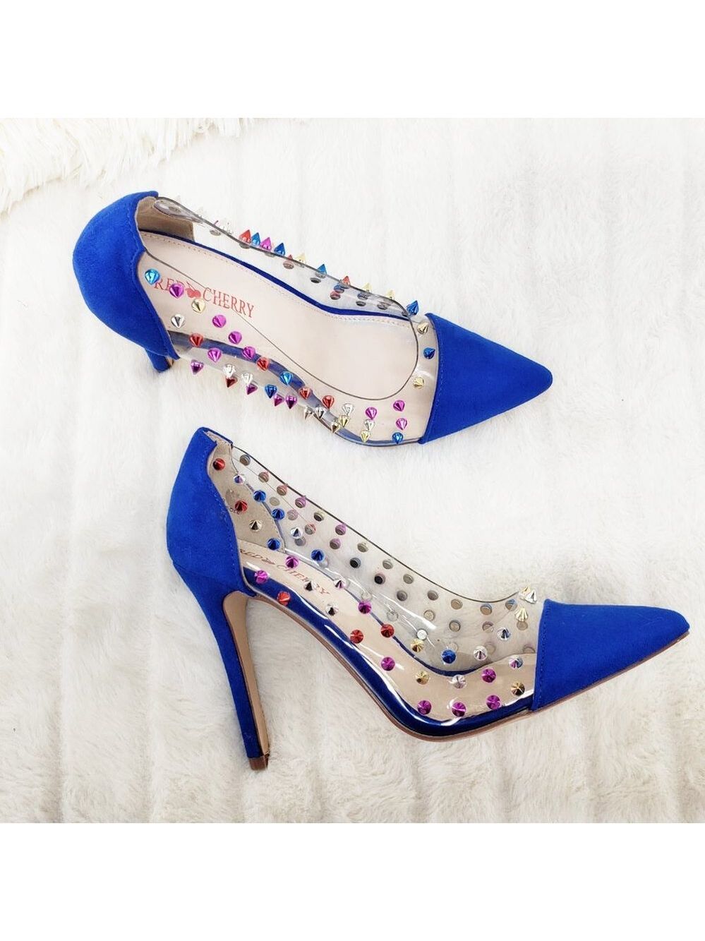 Gigi 09 Blue Multi Color Spiked Stiletto High Heel Shoes Pumps